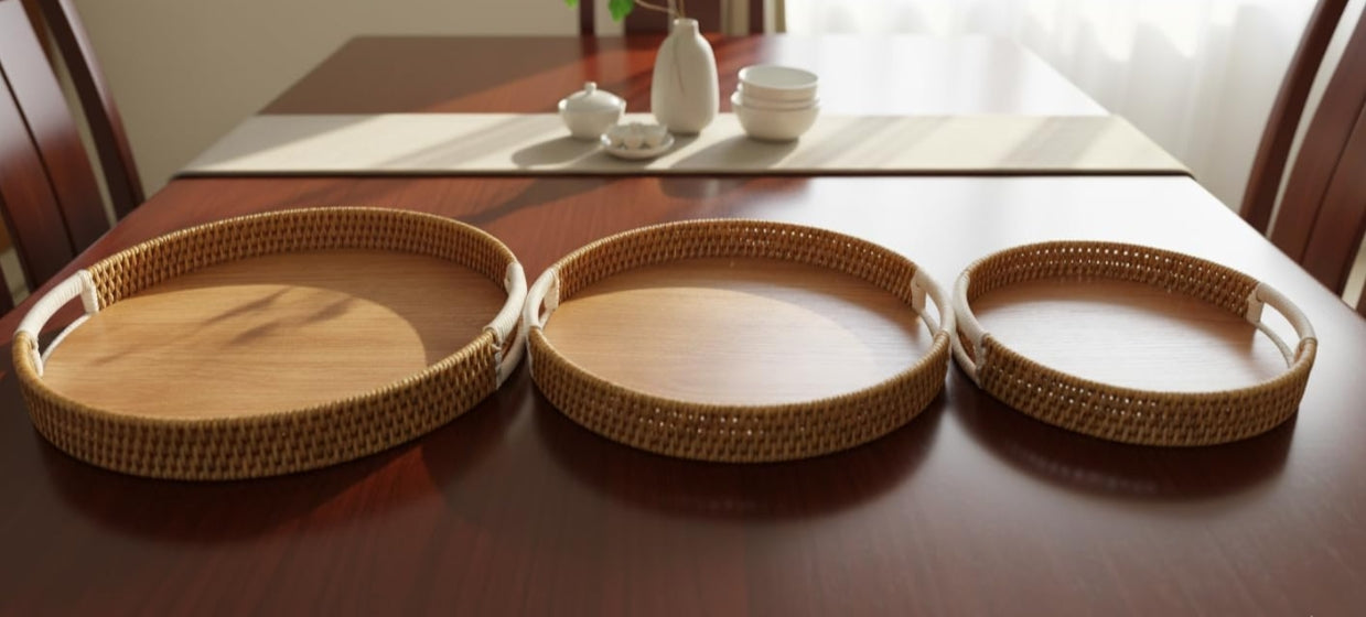 Wooden Serving Tray Set of 3 – Multipurpose Nesting Trays for Kitchen, Dining & Home Décor