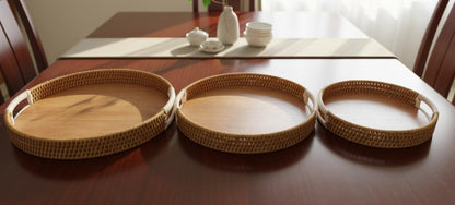 Wooden Serving Tray Set of 3 – Multipurpose Nesting Trays for Kitchen, Dining & Home Décor