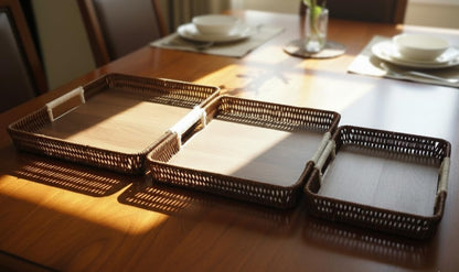 Wooden Serving Tray Set of 3 – Multipurpose Nesting Trays for Kitchen, Dining & Home Décor