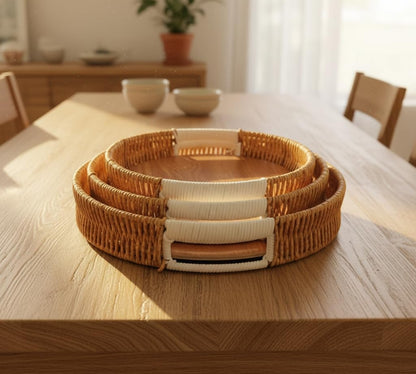 Wooden Serving Tray Set of 3 – Multipurpose Nesting Trays for Kitchen, Dining & Home Décor