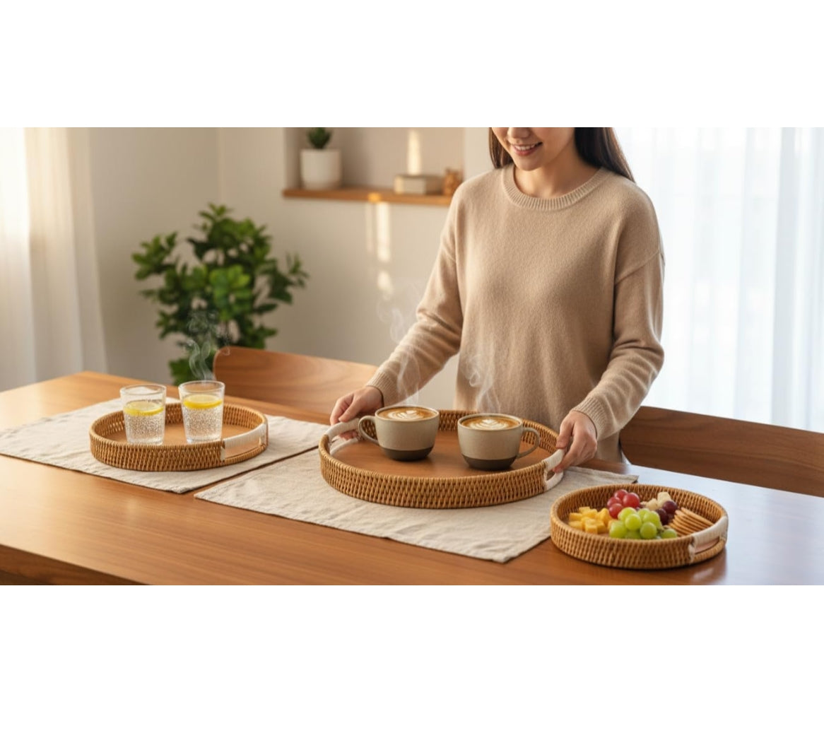 Wooden Serving Tray Set of 3 – Multipurpose Nesting Trays for Kitchen, Dining & Home Décor