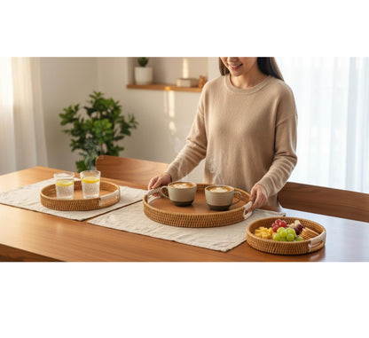 Wooden Serving Tray Set of 3 – Multipurpose Nesting Trays for Kitchen, Dining & Home Décor