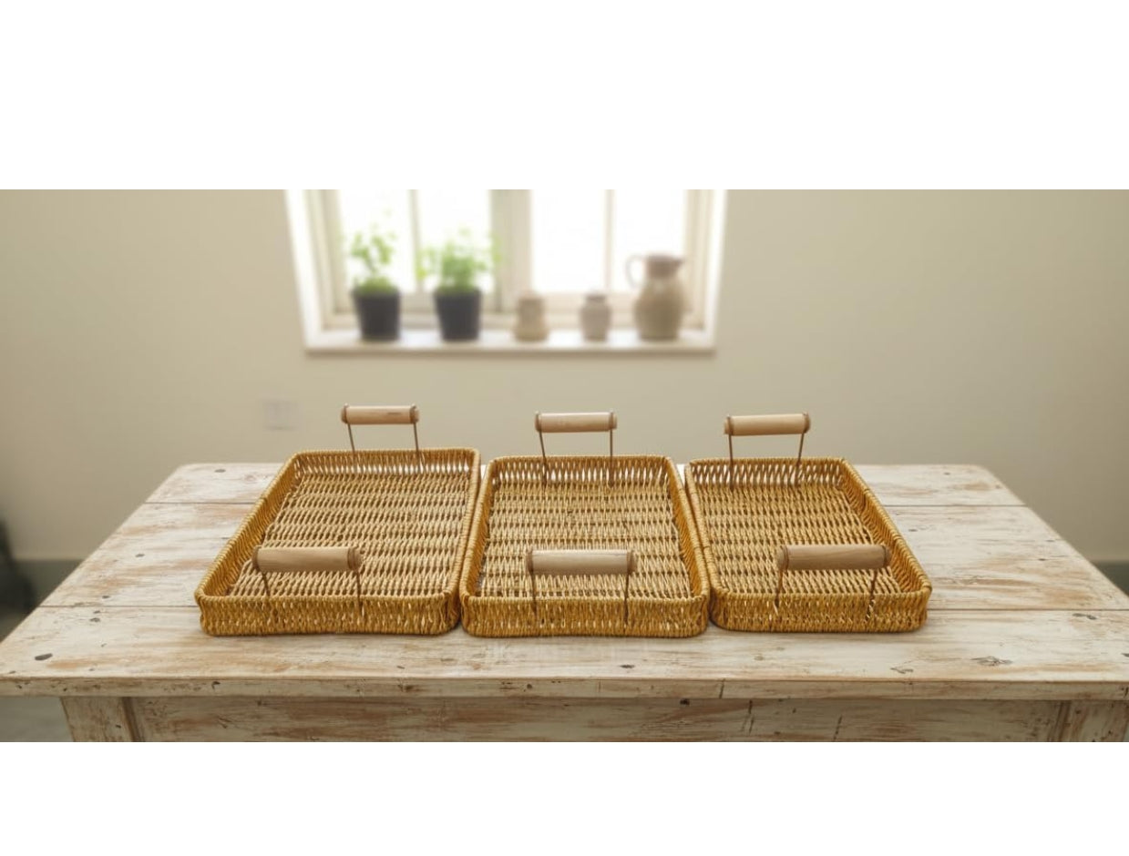 Wooden Serving Tray Set of 3 – Multipurpose Nesting Trays for Kitchen, Dining & Home Décor