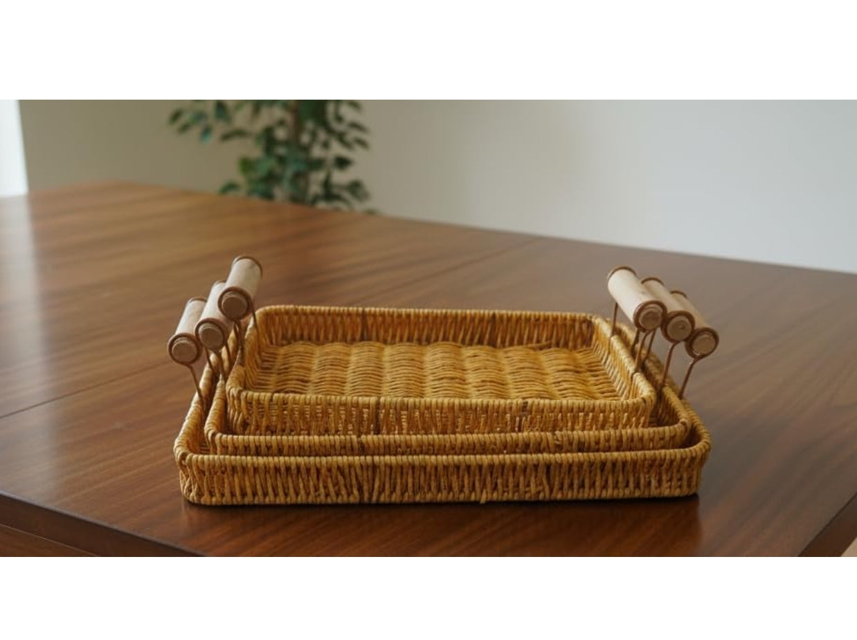 Wooden Serving Tray Set of 3 – Multipurpose Nesting Trays for Kitchen, Dining & Home Décor