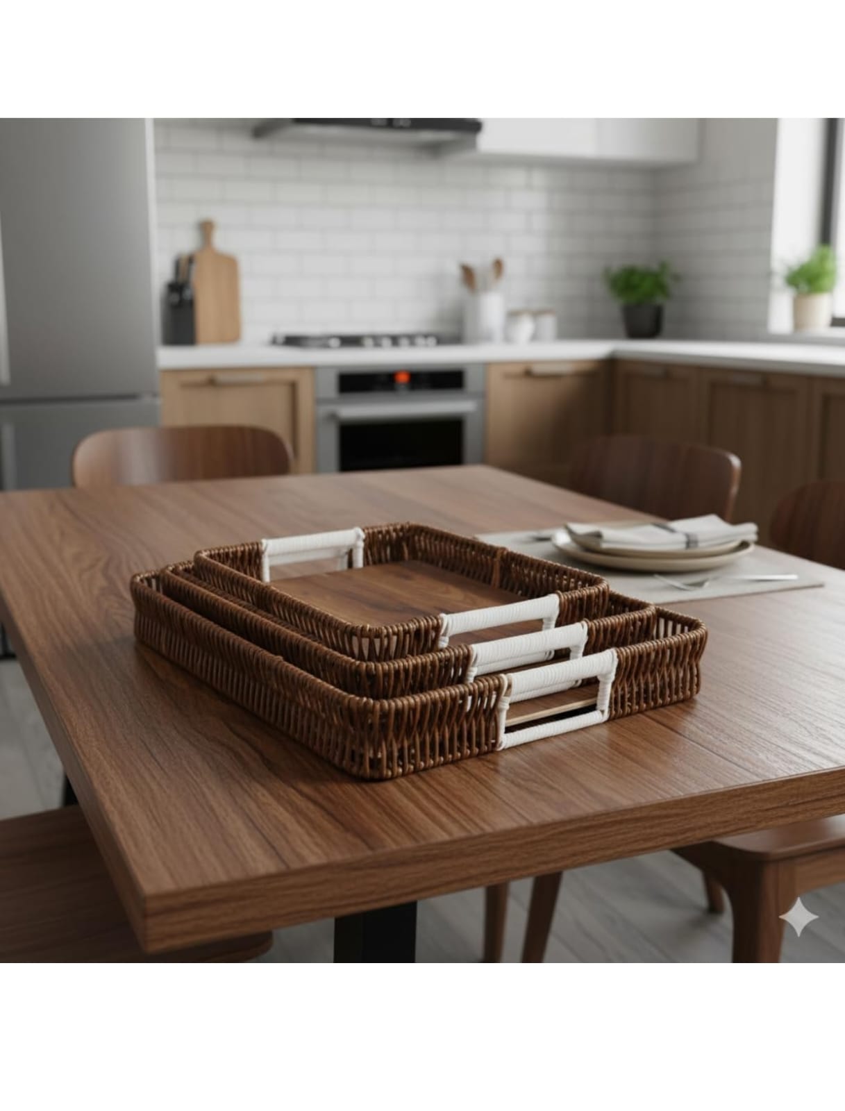 Wooden Serving Tray Set of 3 – Multipurpose Nesting Trays for Kitchen, Dining & Home Décor