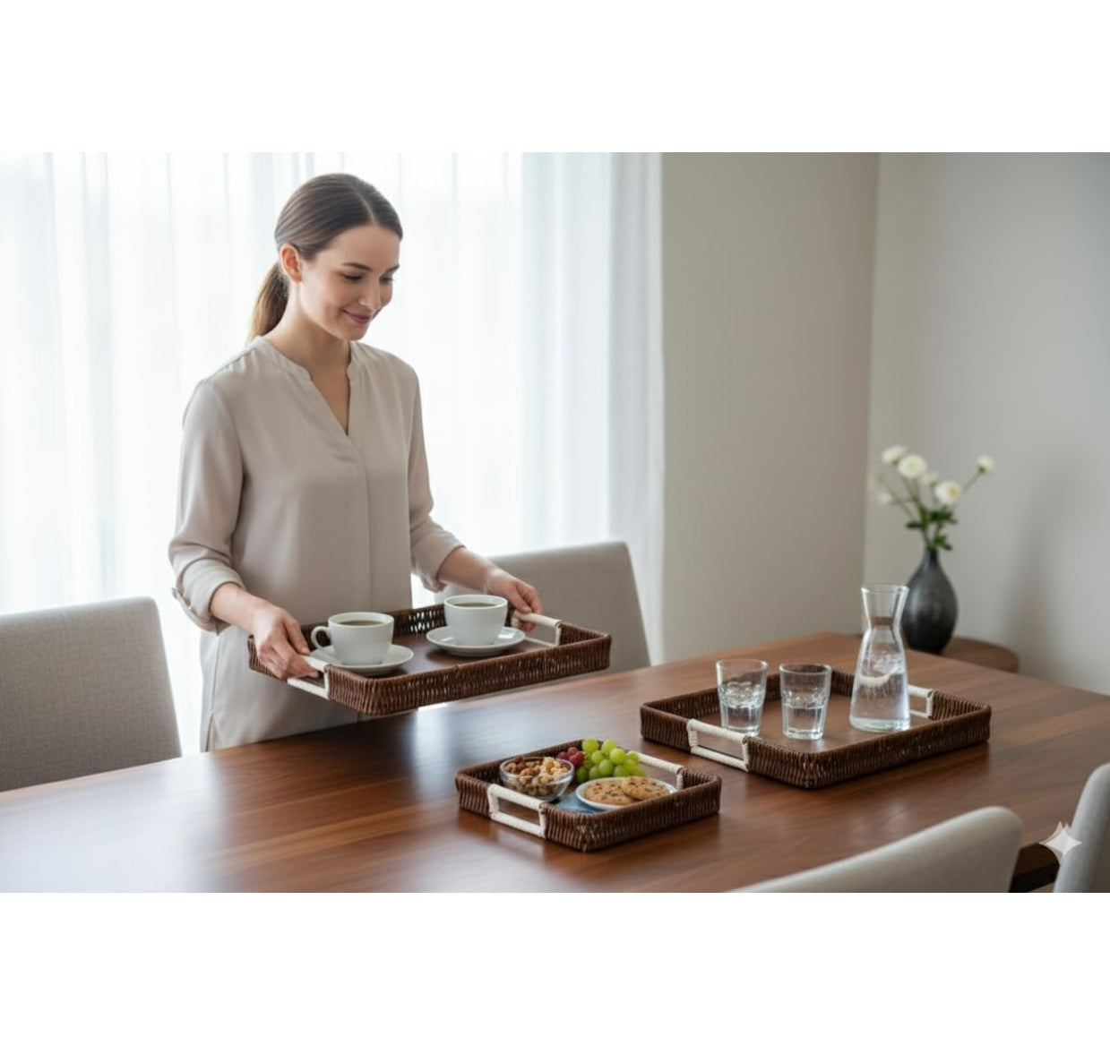 Wooden Serving Tray Set of 3 – Multipurpose Nesting Trays for Kitchen, Dining & Home Décor