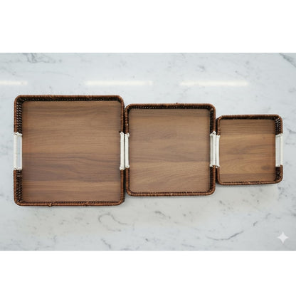 Wooden Serving Tray Set of 3 – Multipurpose Nesting Trays for Kitchen, Dining & Home Décor