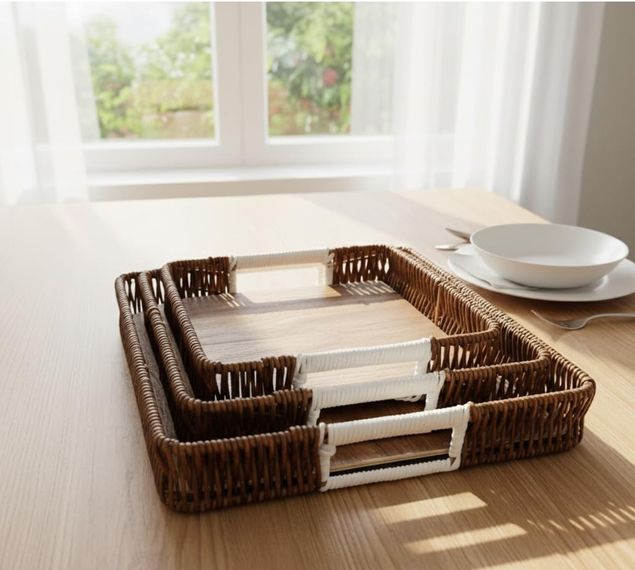 Wooden Serving Tray Set of 3 – Multipurpose Nesting Trays for Kitchen, Dining & Home Décor
