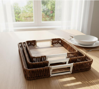 Wooden Serving Tray Set of 3 – Multipurpose Nesting Trays for Kitchen, Dining & Home Décor