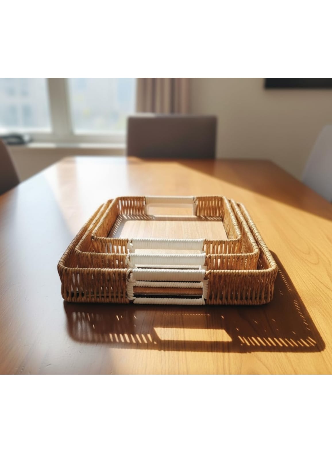 Wooden Serving Tray Set of 3 – Multipurpose Nesting Trays for Kitchen, Dining & Home Décor