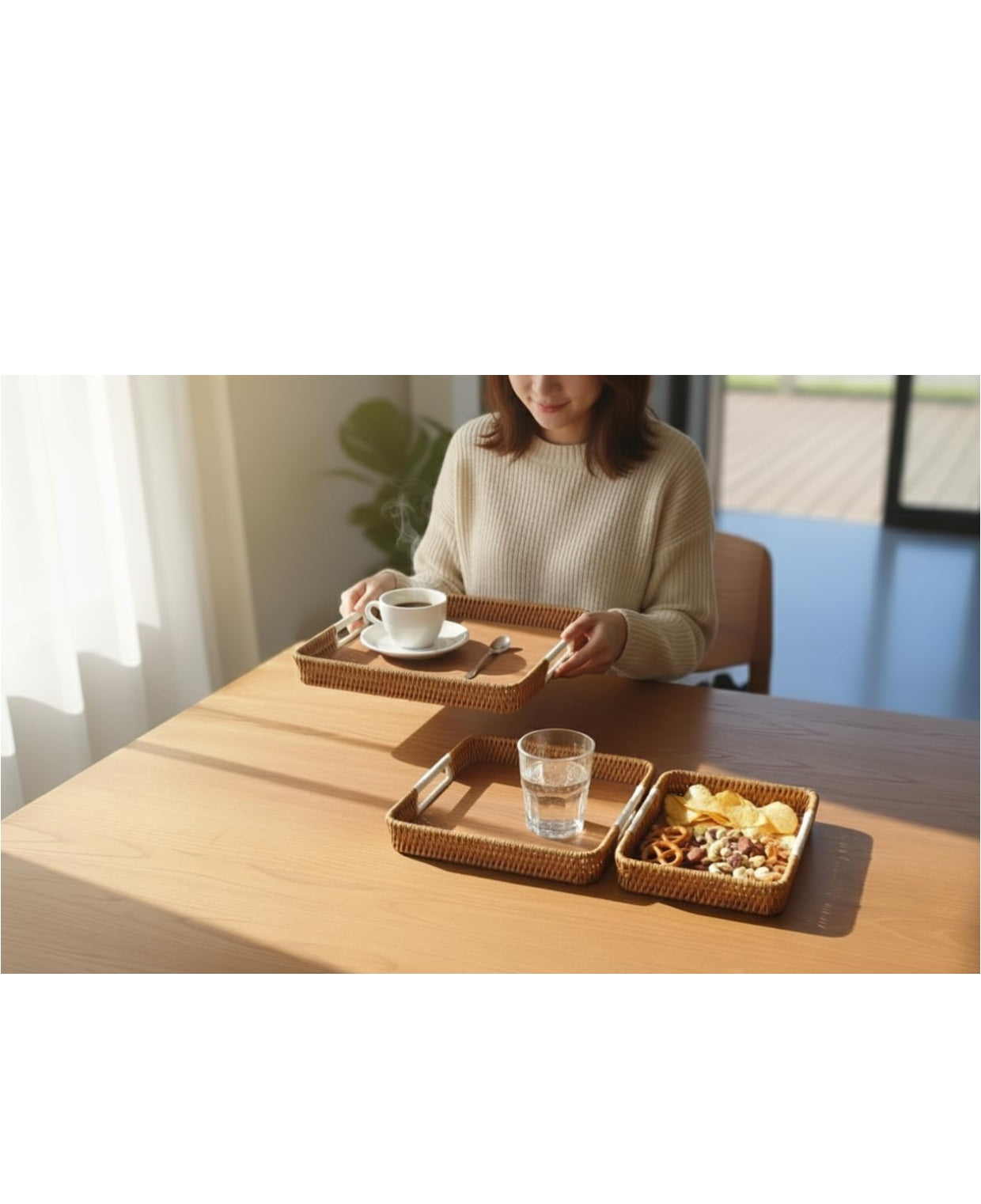 Wooden Serving Tray Set of 3 – Multipurpose Nesting Trays for Kitchen, Dining & Home Décor
