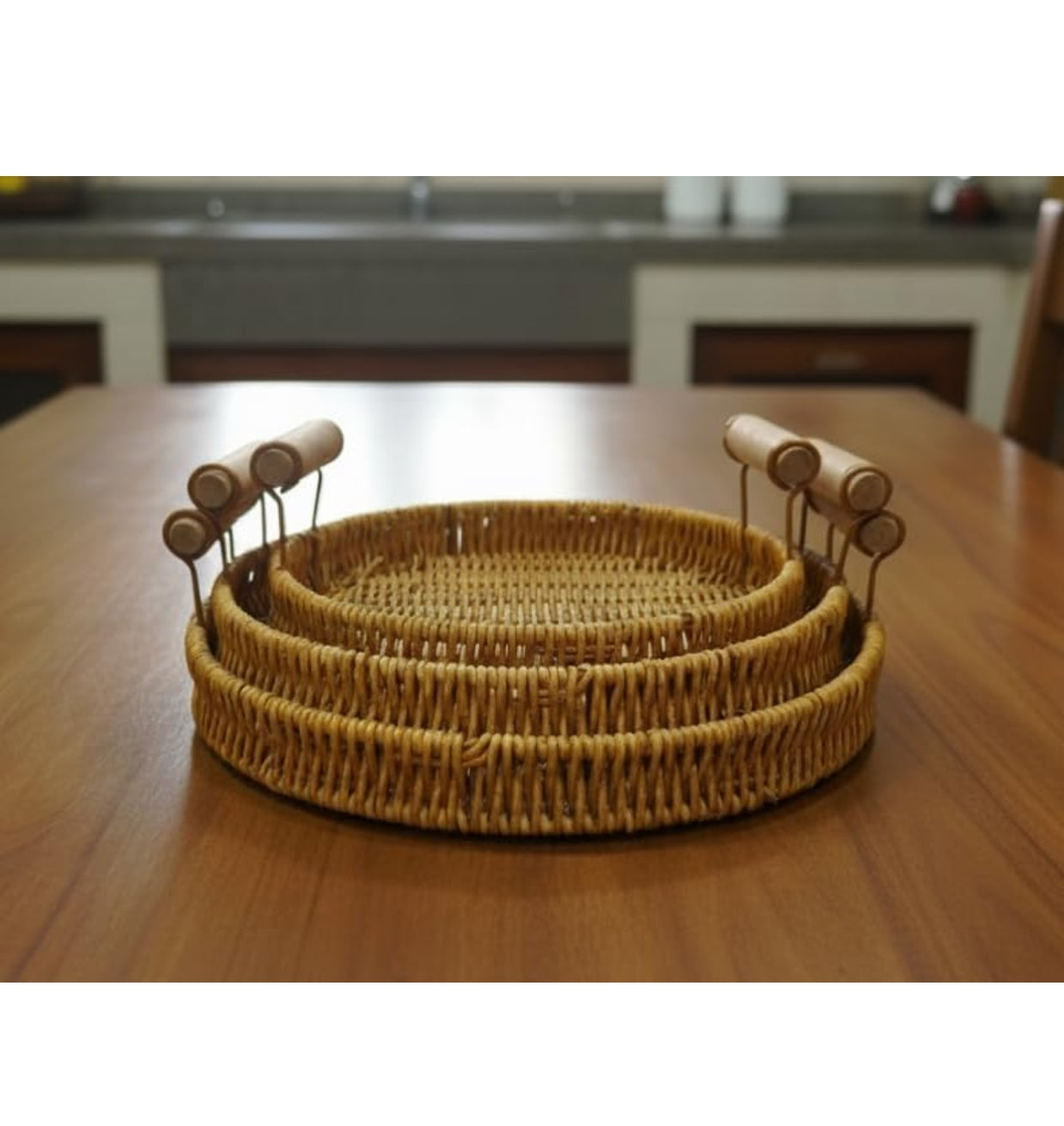 Wooden Serving Tray Set of 3 – Multipurpose Nesting Trays for Kitchen, Dining & Home Décor